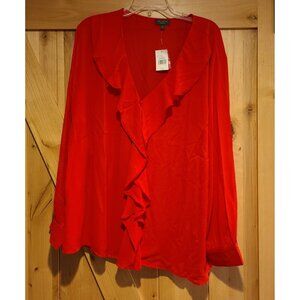 New! Womens Size 3X The Limited Red Ruffle Accent V-Neck Blouse Top Goji $79